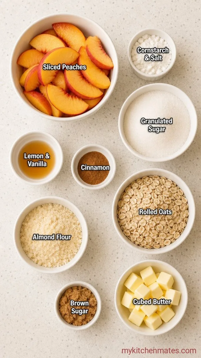 Simple Gluten Free Peach Crisp with Oats and Almond Flour Ingredients