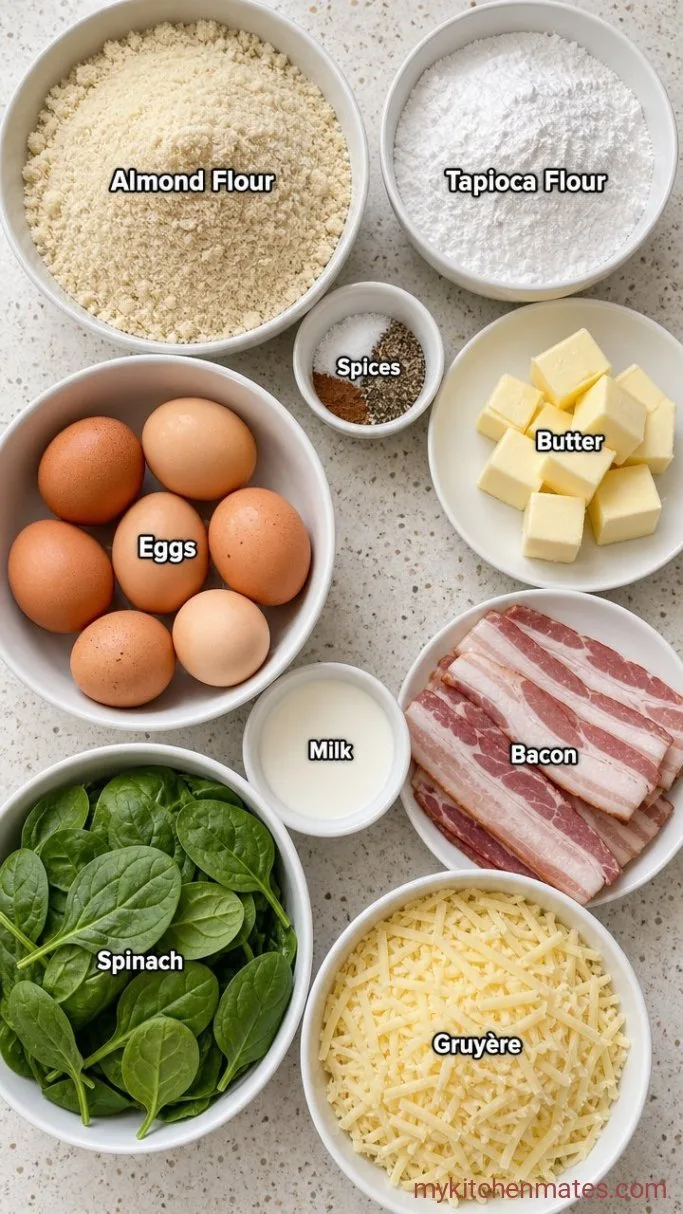 Gluten-Free Quiche with Bacon and Spinach Ingredients