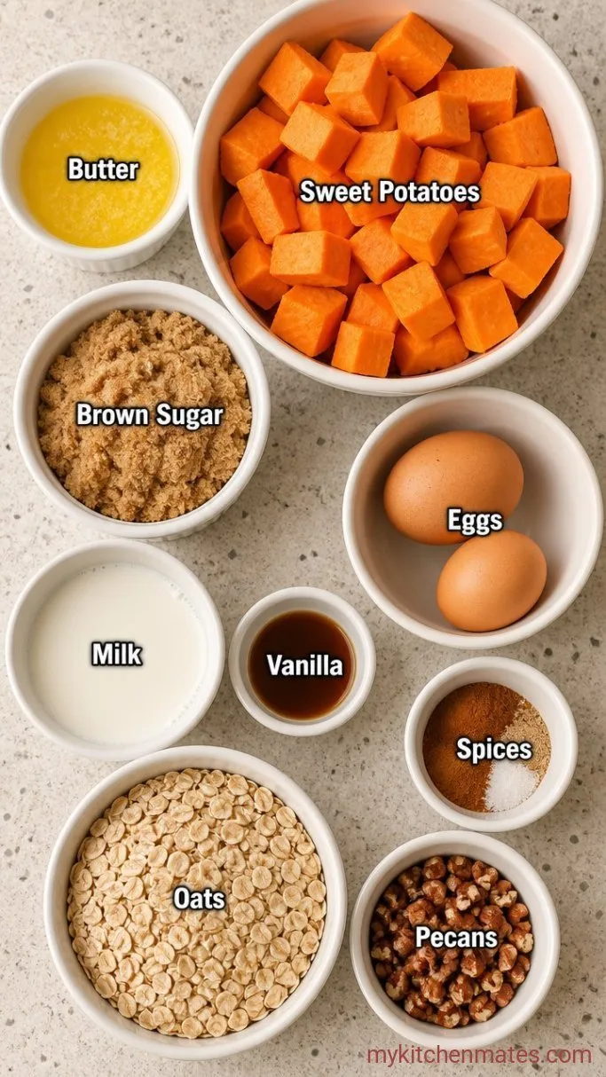 Creamy Gluten-Free Sweet Potato Casserole with Pecan Crumble Ingredients