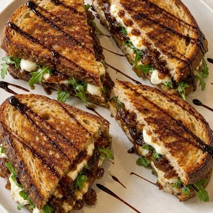 Crispy Goat Cheese Panini with Caramelized Onions Goat Cheese Sandwich
