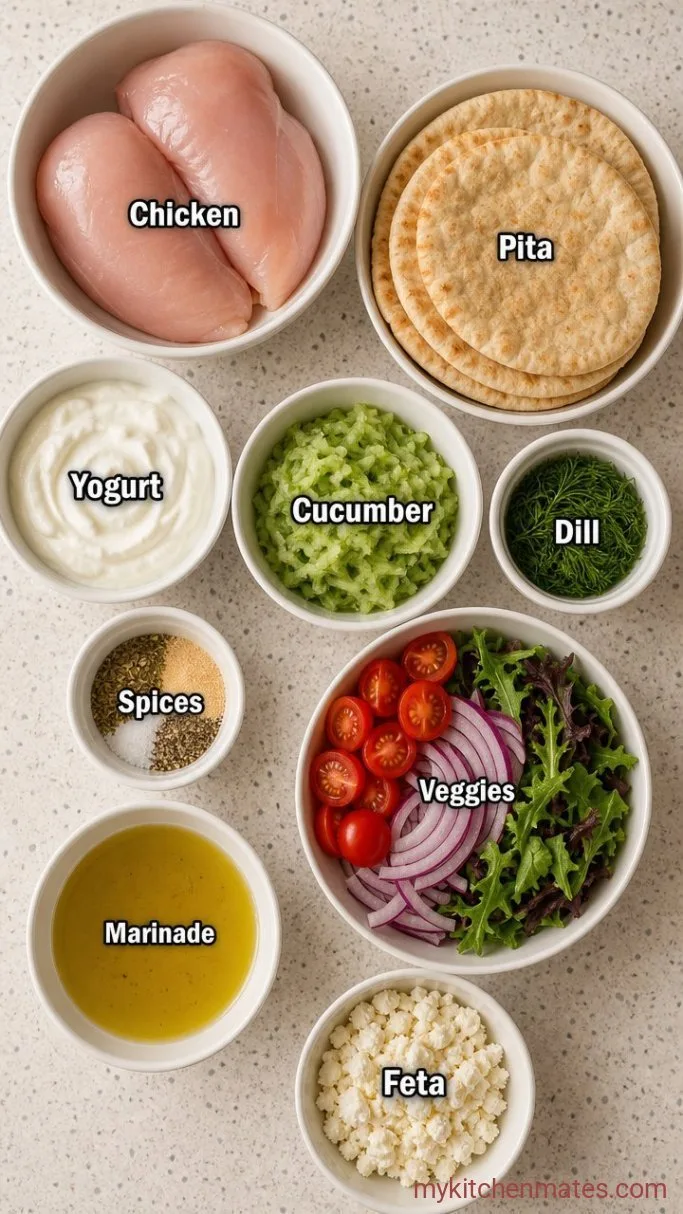 Quick Greek Chicken Wraps with Tzatziki Ingredients