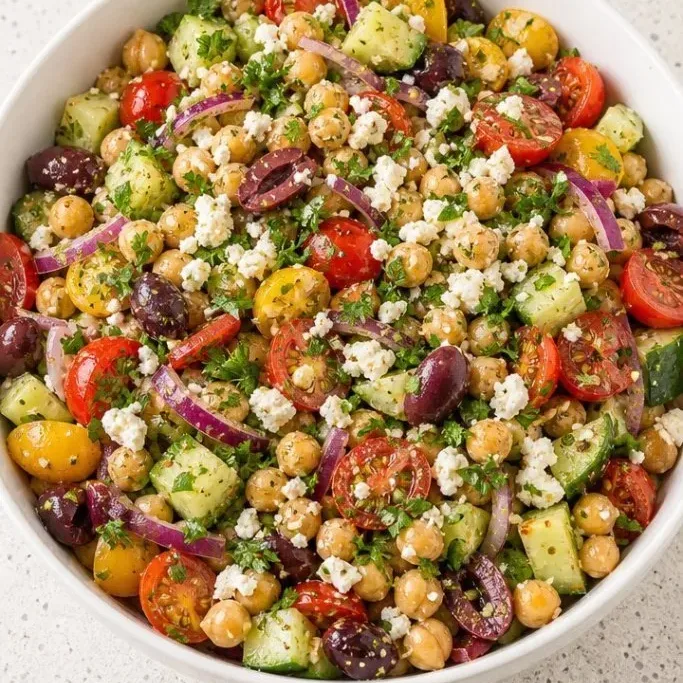 15-Minute Greek Chickpea Salad with Feta Greek Chickpea Salad