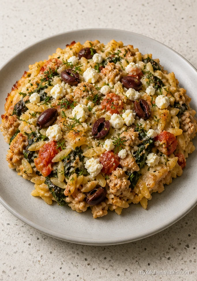 12 Ground Turkey Casserole Recipes That Keep Dinner Low Stress Greek Ground Turkey and Spinach Orzo Casserole
