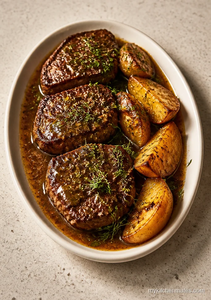 Greek Lemon Herb Round Steak and Potatoes