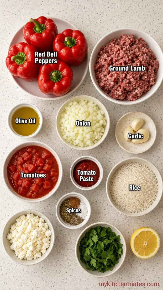Greek Stuffed Peppers with Feta and Herbed Rice Ingredients
