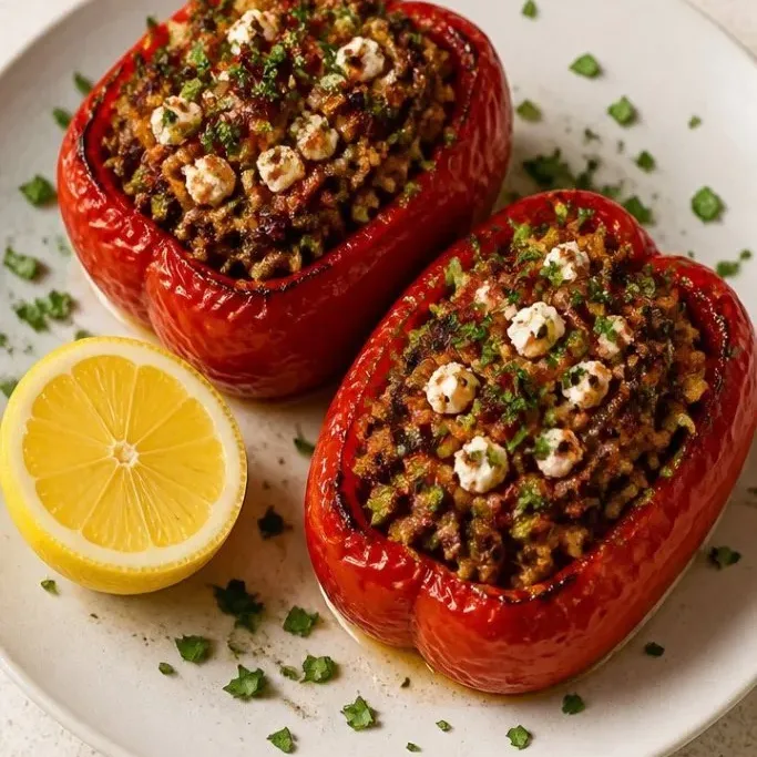 Greek Stuffed Peppers with Feta and Herbed Rice Greek Stuffed Peppers