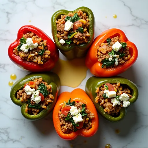 Greek-Style Lamb and Orzo Stuffed Peppers