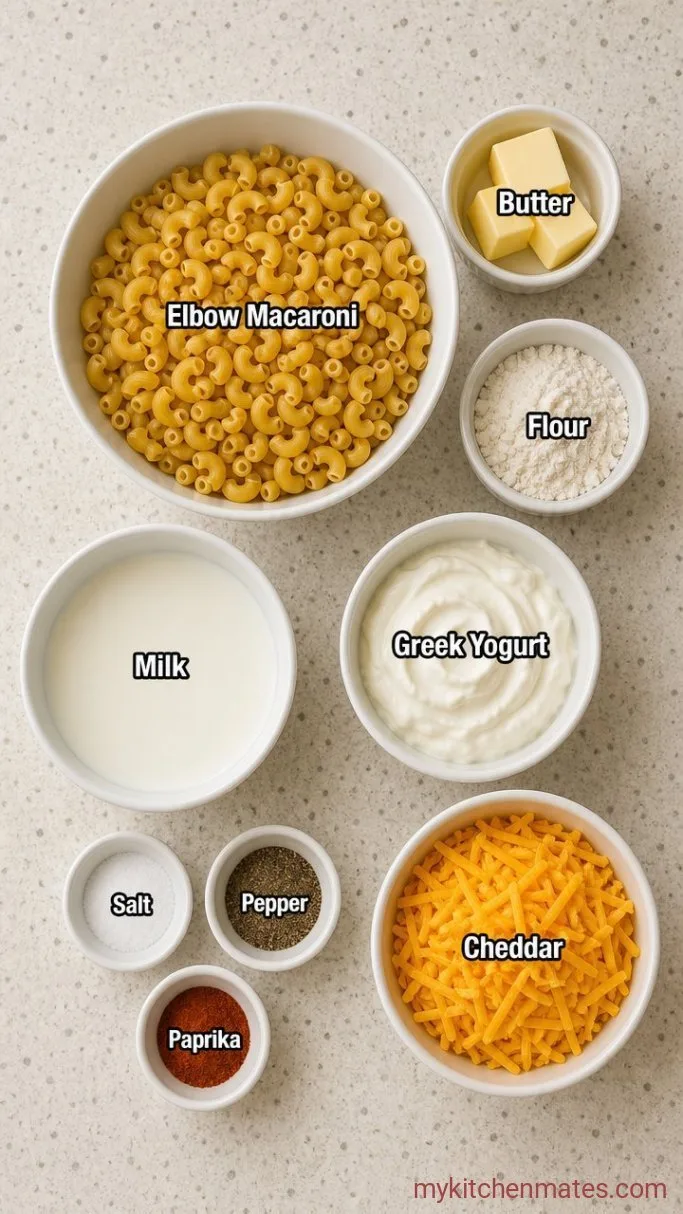 15-Minute Stovetop Greek Yogurt Mac and Cheese Ingredients
