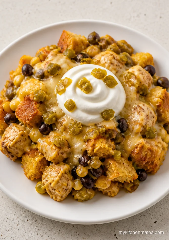 Green Chile Chicken and Cornbread Stuffing Bake
