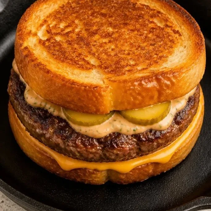 Grilled Cheese Burger (Two Buttery Sandwiches, One Juicy Burger) Grilled Cheese Burger
