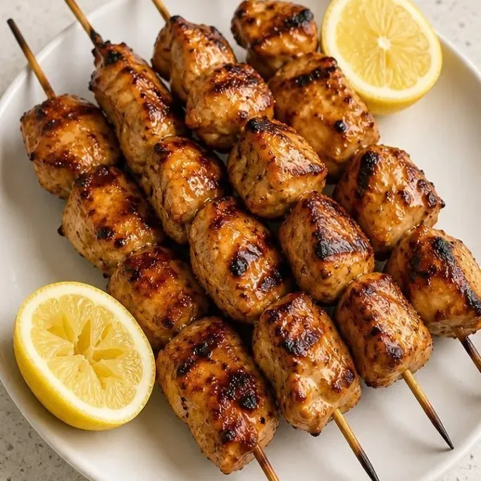 Juicy Grilled Chicken Skewers with Lemon and Garlic Grilled Chicken Skewers