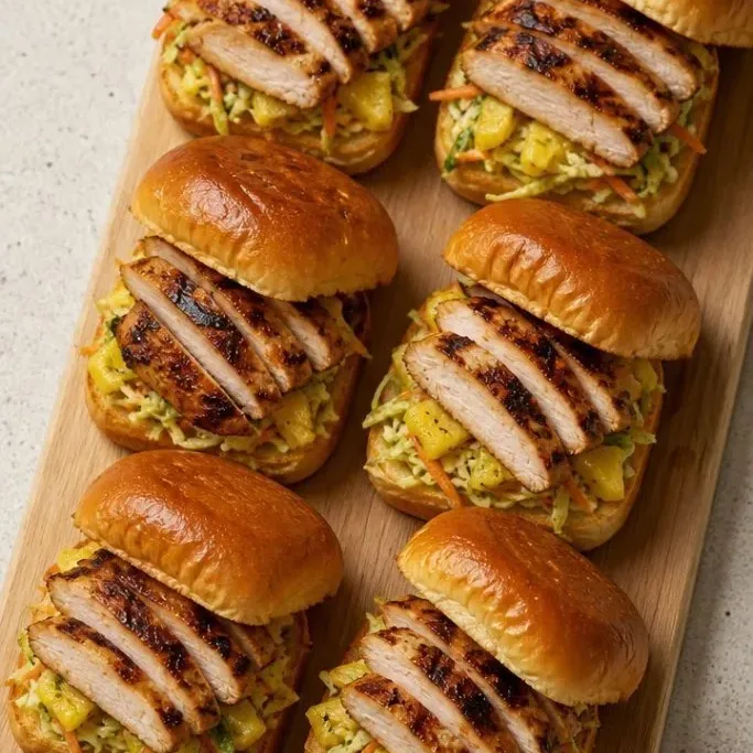 Tangy Grilled Chicken Sliders with Pineapple Slaw Grilled Chicken Sliders