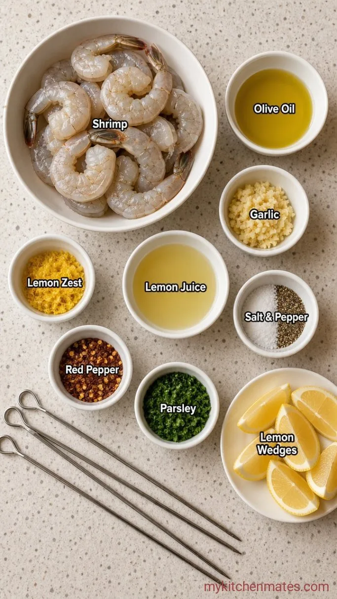 15-Minute Garlic Lemon Grilled Shrimp Skewers Ingredients
