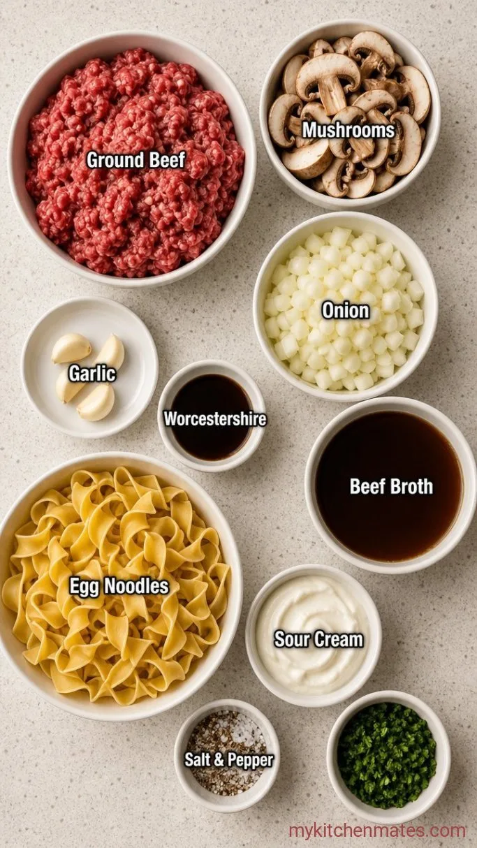 Creamy One-Pot Ground Beef and Noodles Ingredients