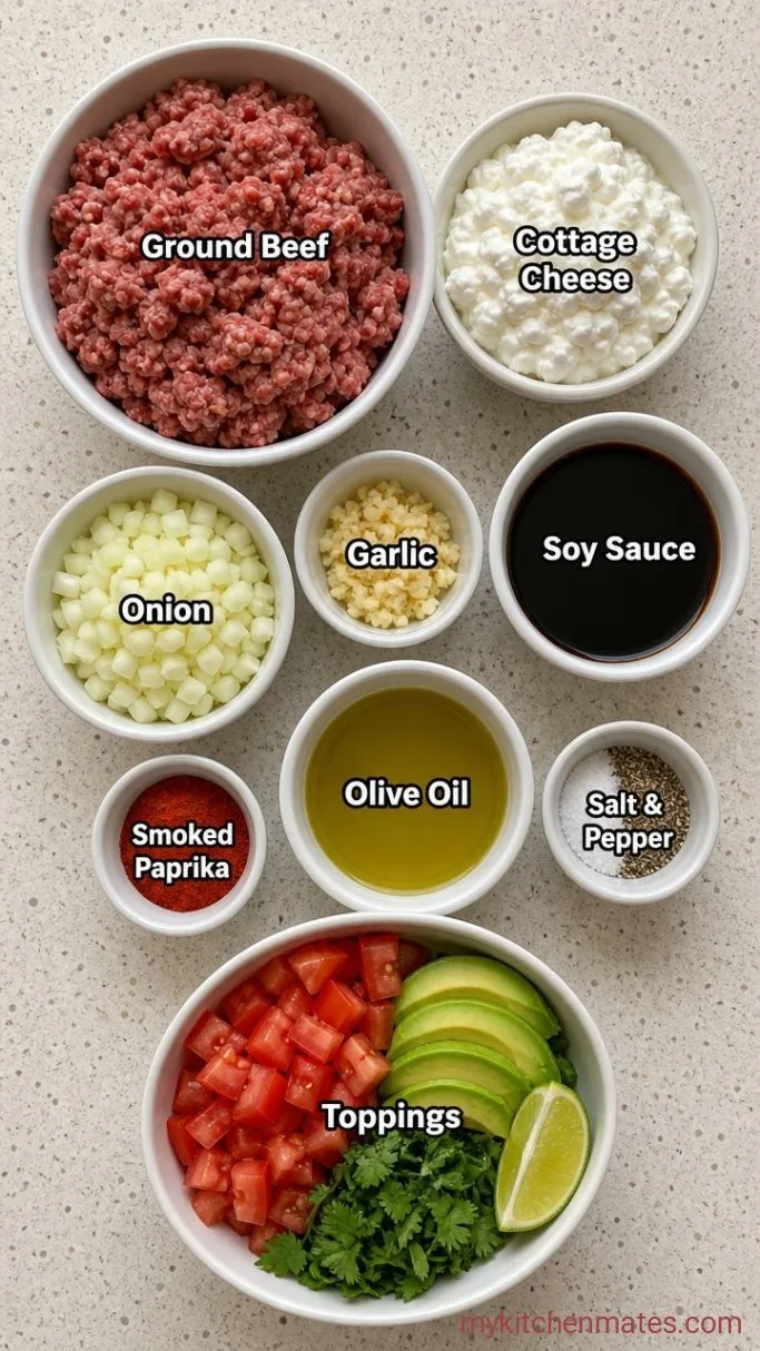 Quick High-Protein Ground Beef Cottage Cheese Bowl Ingredients