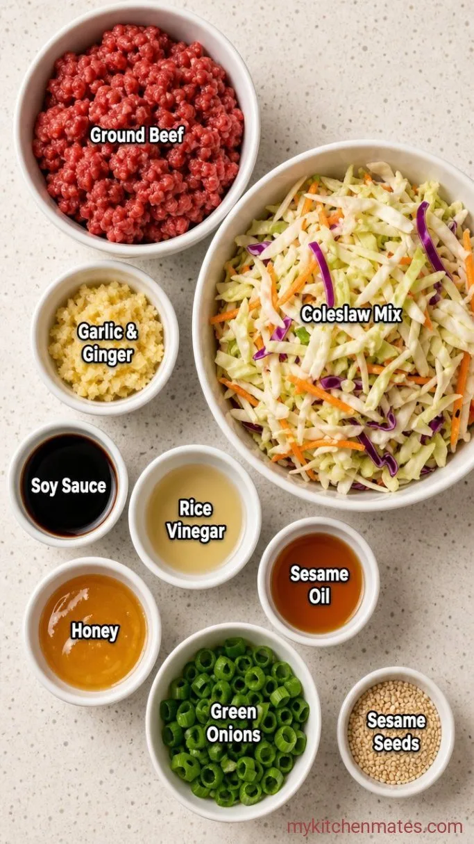 Quick Ground Beef Egg Roll in a Bowl Ingredients
