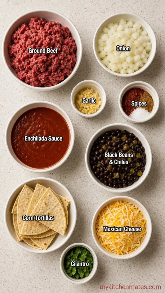 No-Roll Ground Beef Enchilada Casserole Ingredients