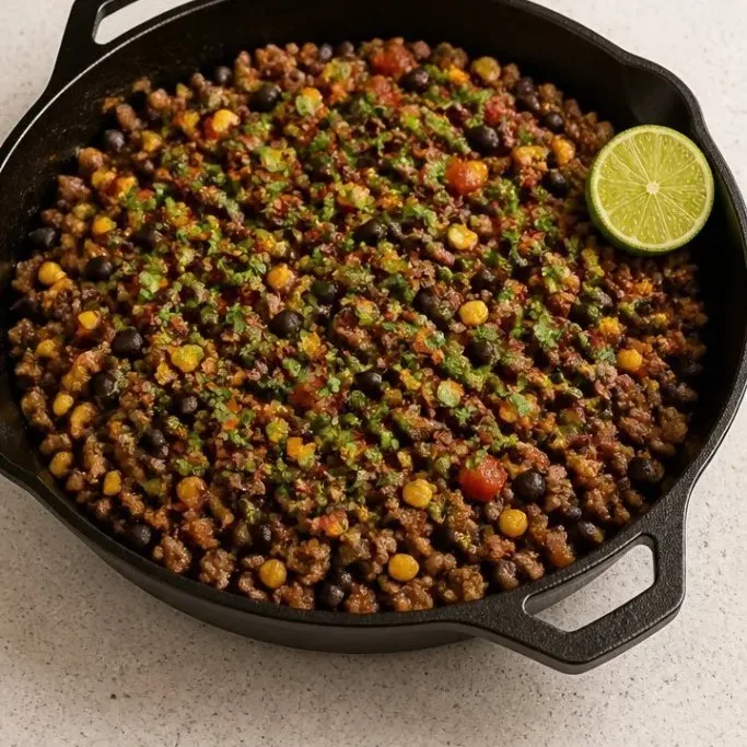 30-Minute Ground Beef Skillet with Black Beans and Corn Ground Beef Skillet