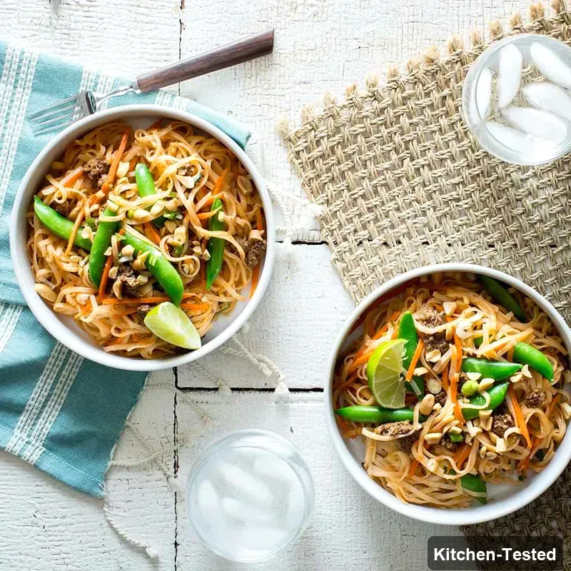 Ground Beef & Snap Pea Rice-Noodle Stir-Fry ground beef snap pea rice noodle stir fry