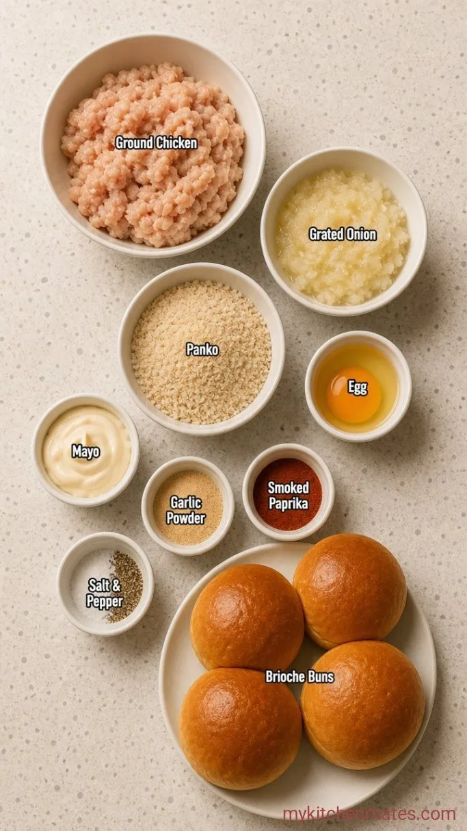 Juicy Ground Chicken Burgers (Ready in 20 Minutes) Ingredients