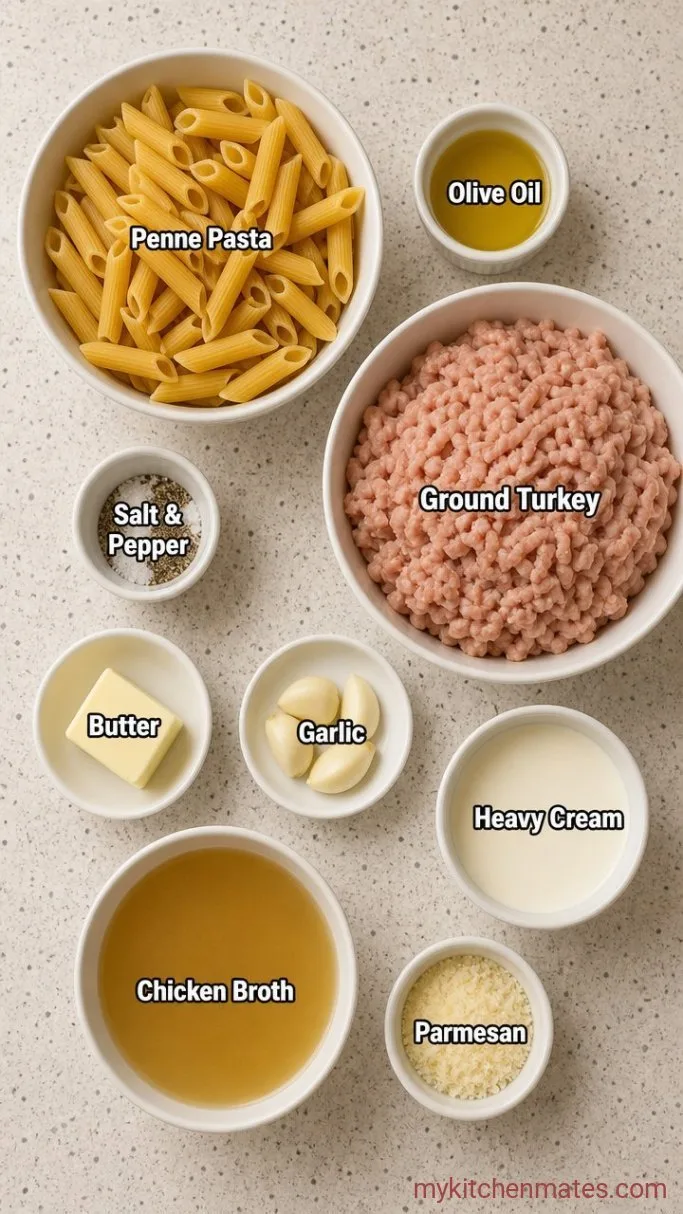 30-Minute Ground Turkey Alfredo Pasta Ingredients