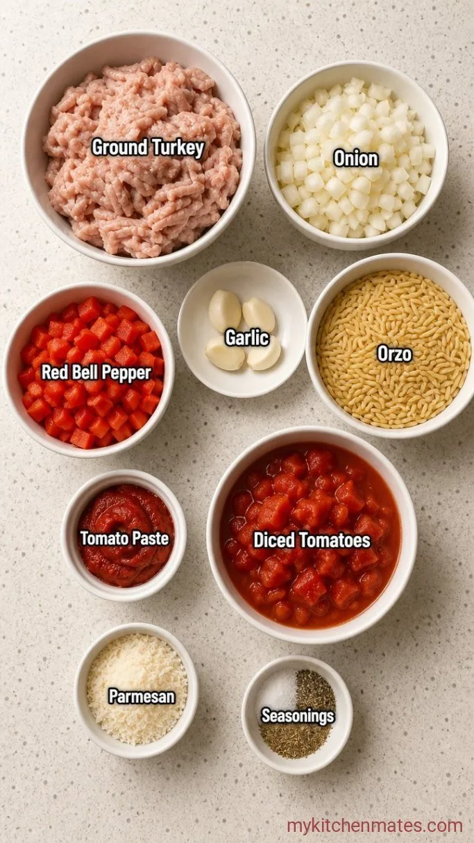 30-Minute One-Skillet Ground Turkey Orzo Ingredients