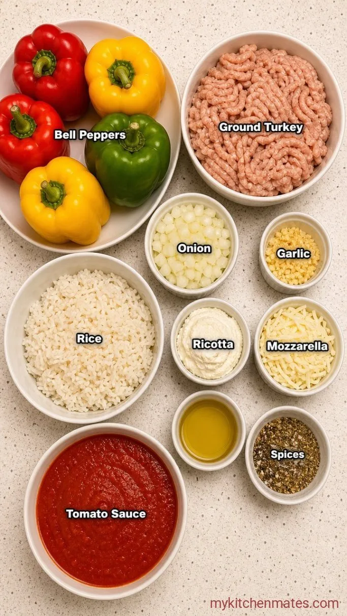 Easy Ground Turkey Stuffed Peppers (Ready in 45 Minutes) Ingredients