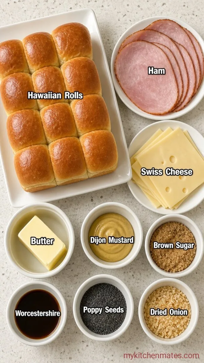 Baked Ham and Cheese Hawaiian Rolls with Buttery Poppy Seed Glaze Ingredients