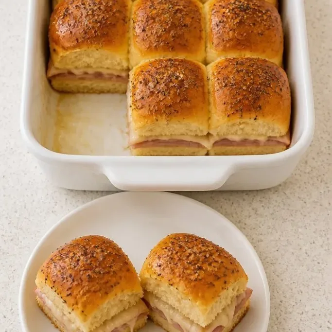 Baked Ham and Cheese Hawaiian Rolls with Buttery Poppy Seed Glaze Ham and Cheese Hawaiian Rolls