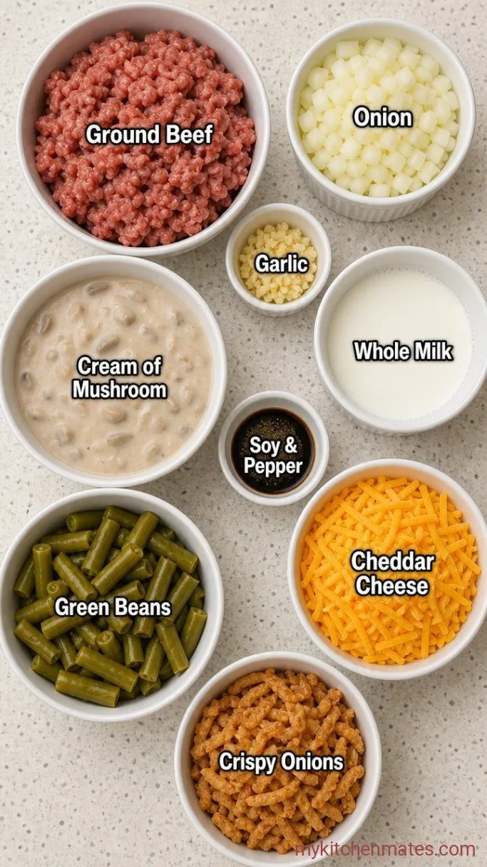 Quick and Creamy Hamburger Green Bean Casserole Ingredients