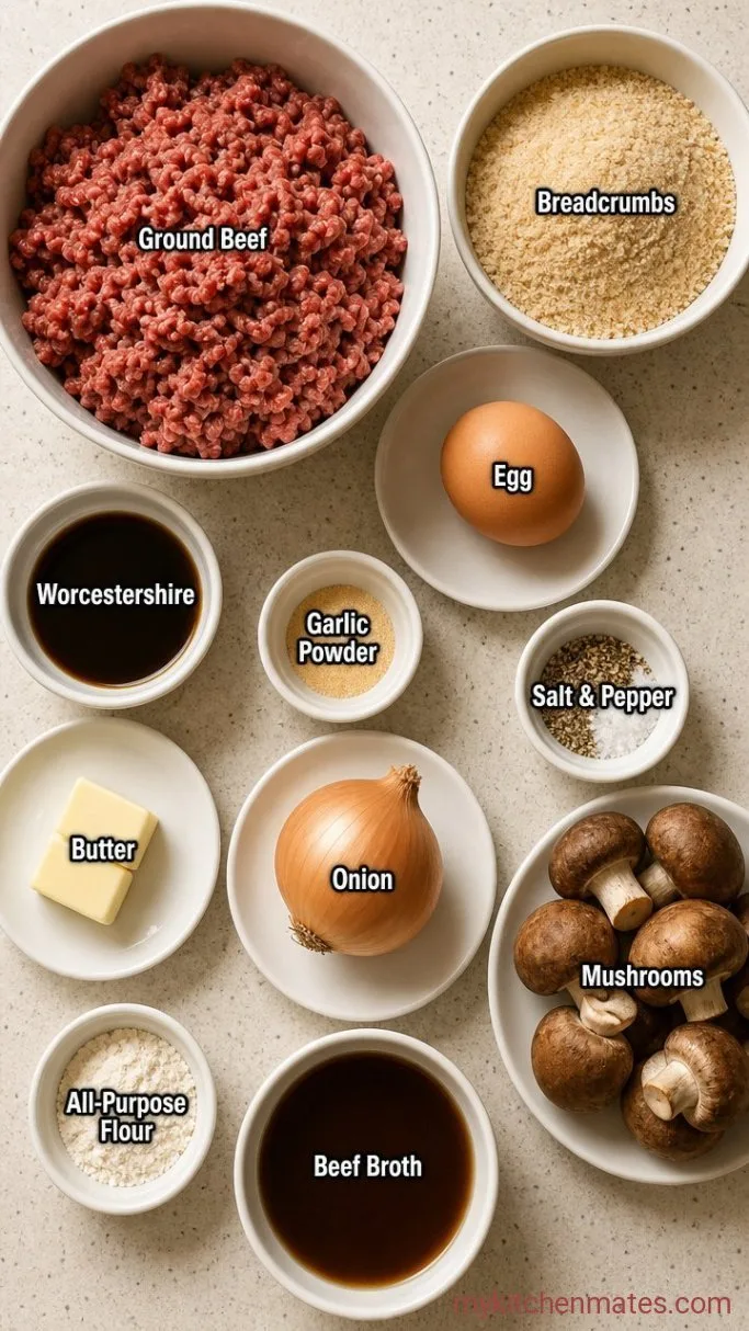 Juicy Hamburger Steak with Brown Gravy Ingredients