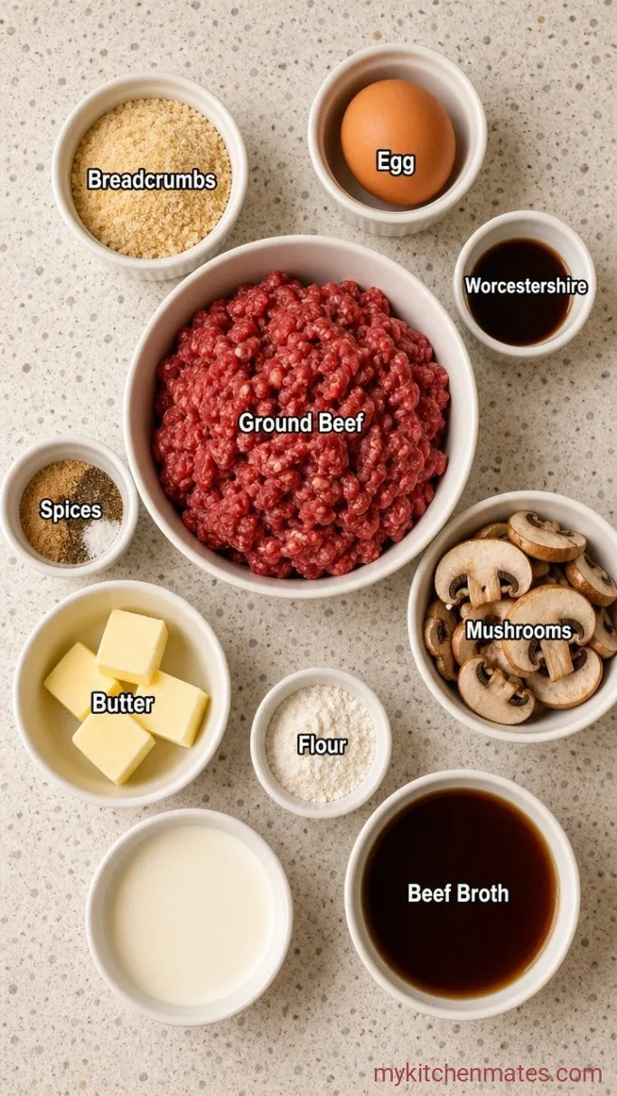 One-Pan Hamburger Steak with Mushroom Gravy Ingredients
