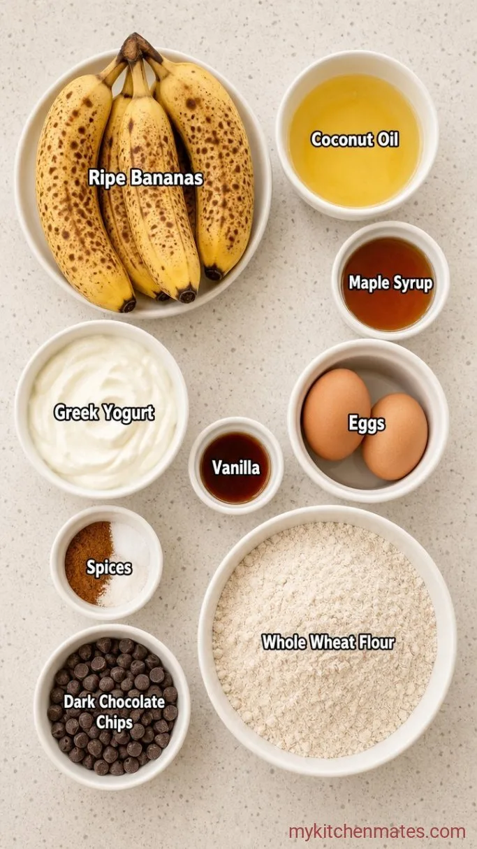 Moist Whole Wheat Banana Bread with Greek Yogurt Ingredients