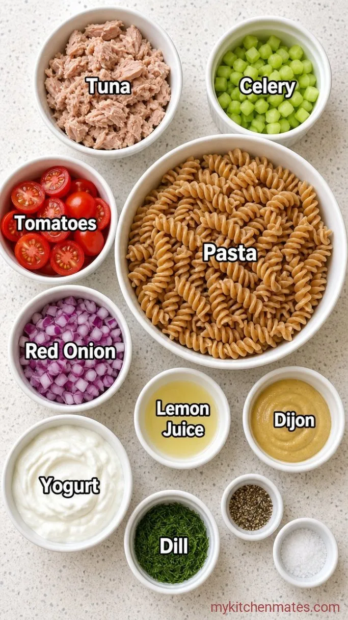 High-Protein Healthy Tuna Pasta Salad Ingredients