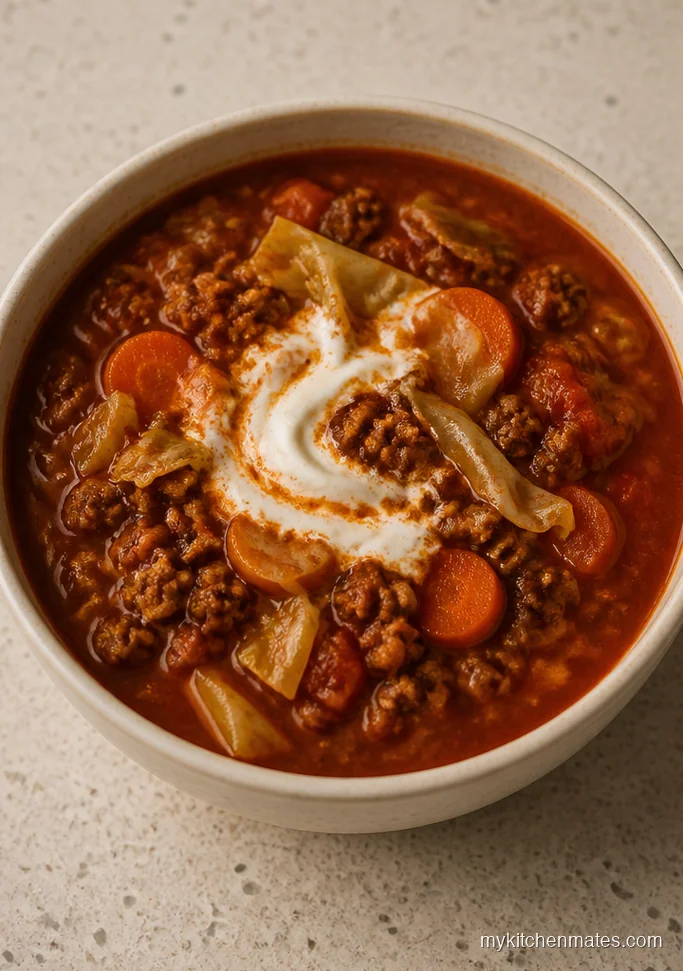 Hearty Beef and Cabbage Tomato Soup