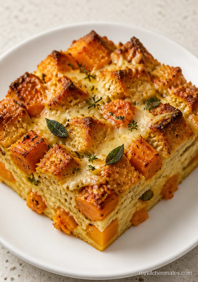 Herbed Butternut Squash Bread Pudding Casserole