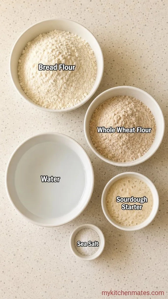 No-Knead High Hydration Sourdough Bread Ingredients