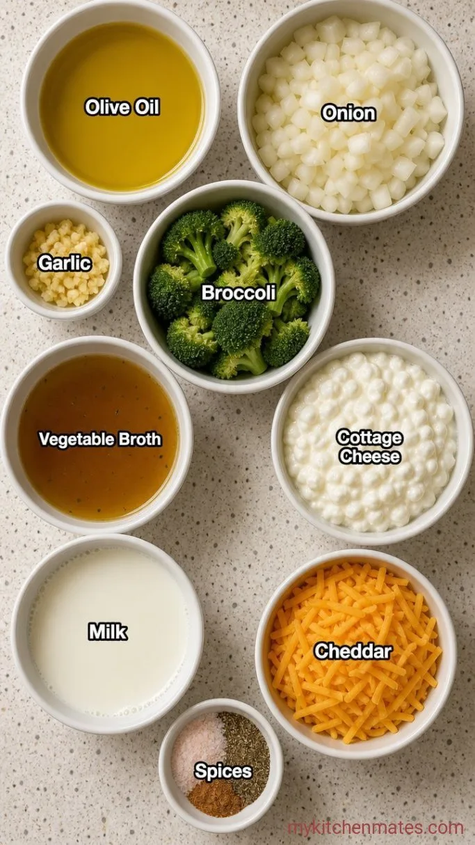 30-Minute High Protein Broccoli Cheddar Soup Ingredients
