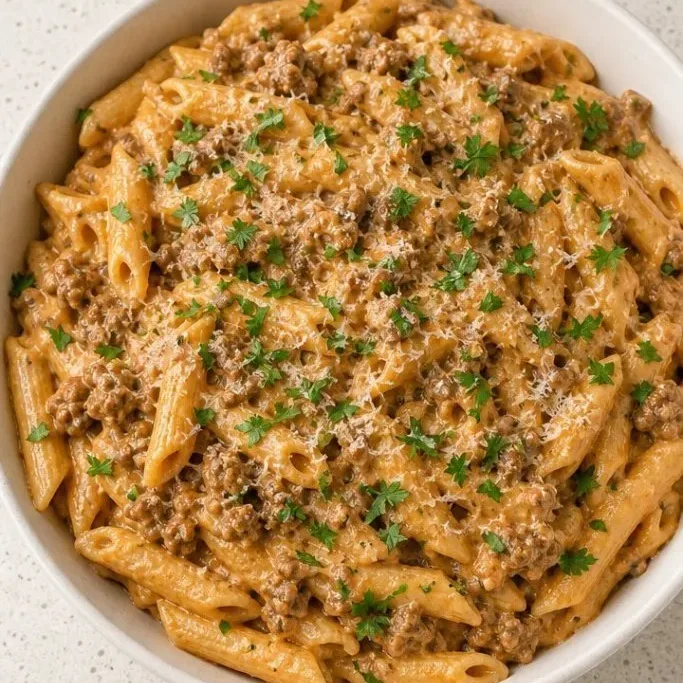 High Protein Creamy Beef Pasta