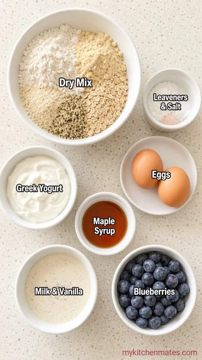 Fluffy Greek Yogurt Blueberry Protein Muffins Ingredients
