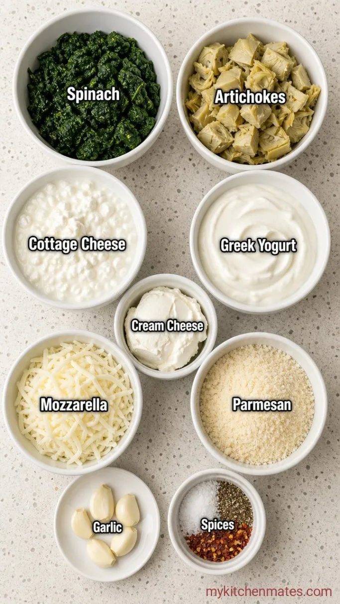 High Protein Spinach Artichoke Dip (Baked and Creamy) Ingredients