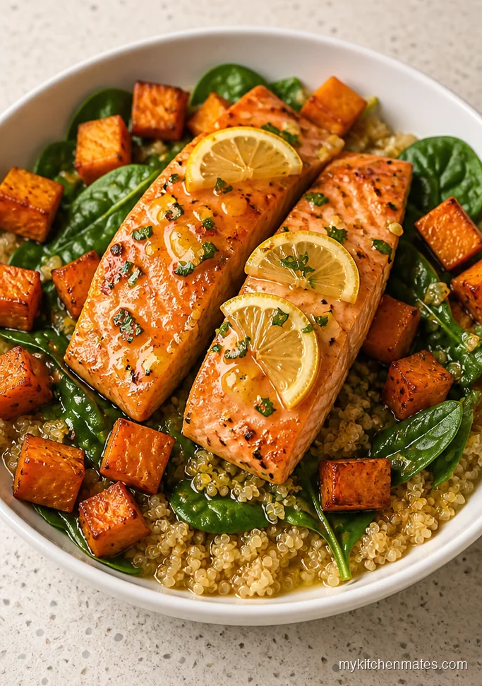 Honey Lemon Salmon Sweet Potato Bowls