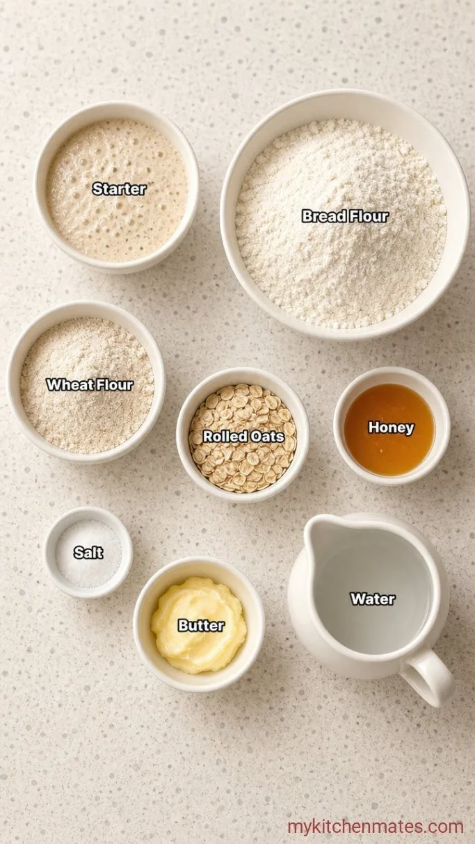 Honey Oat Sourdough Sandwich Bread Ingredients