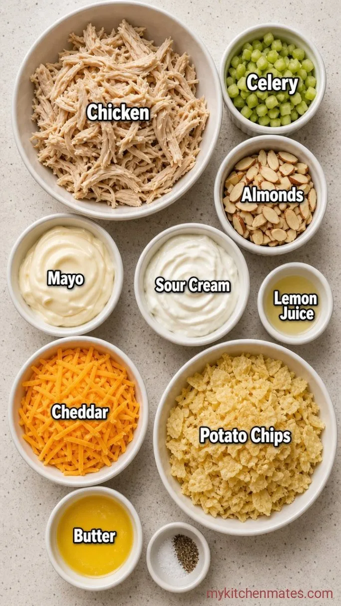 Baked Hot Chicken Salad with Crunchy Potato Chip Topping Ingredients