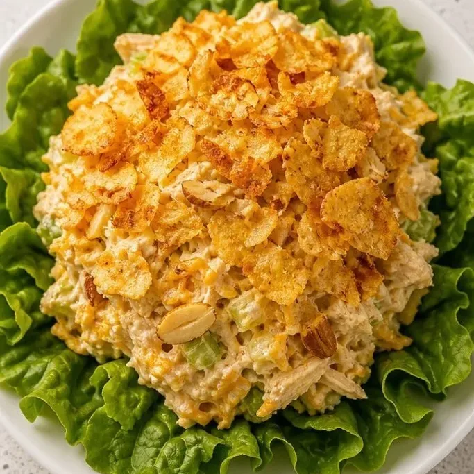 Baked Hot Chicken Salad with Crunchy Potato Chip Topping Hot Chicken Salad