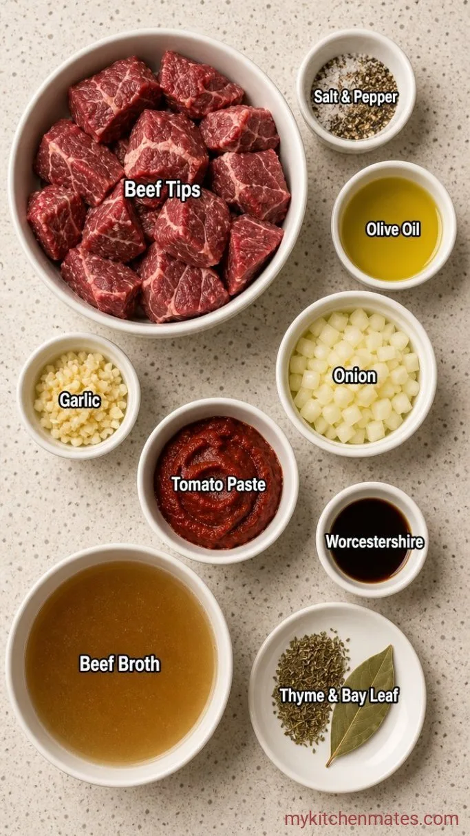 Tender Instant Pot Beef Tips with Rich Gravy Ingredients