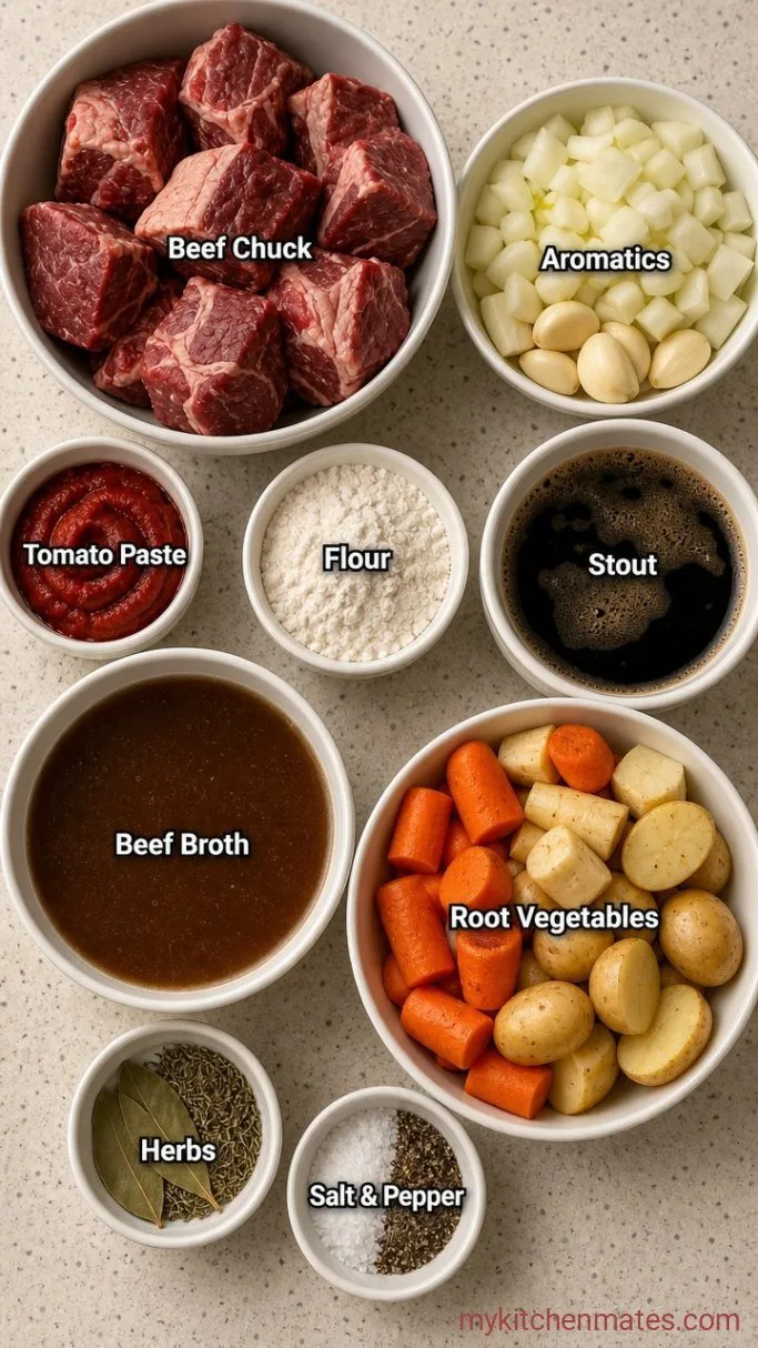 Irish Beef Stew with Guinness and Root Vegetables Ingredients