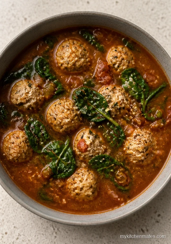 Italian Chicken Meatball and Spinach Soup