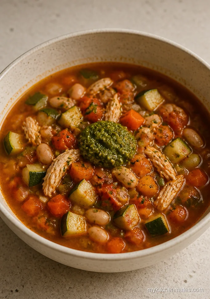 Italian Chicken Vegetable Soup with Pesto