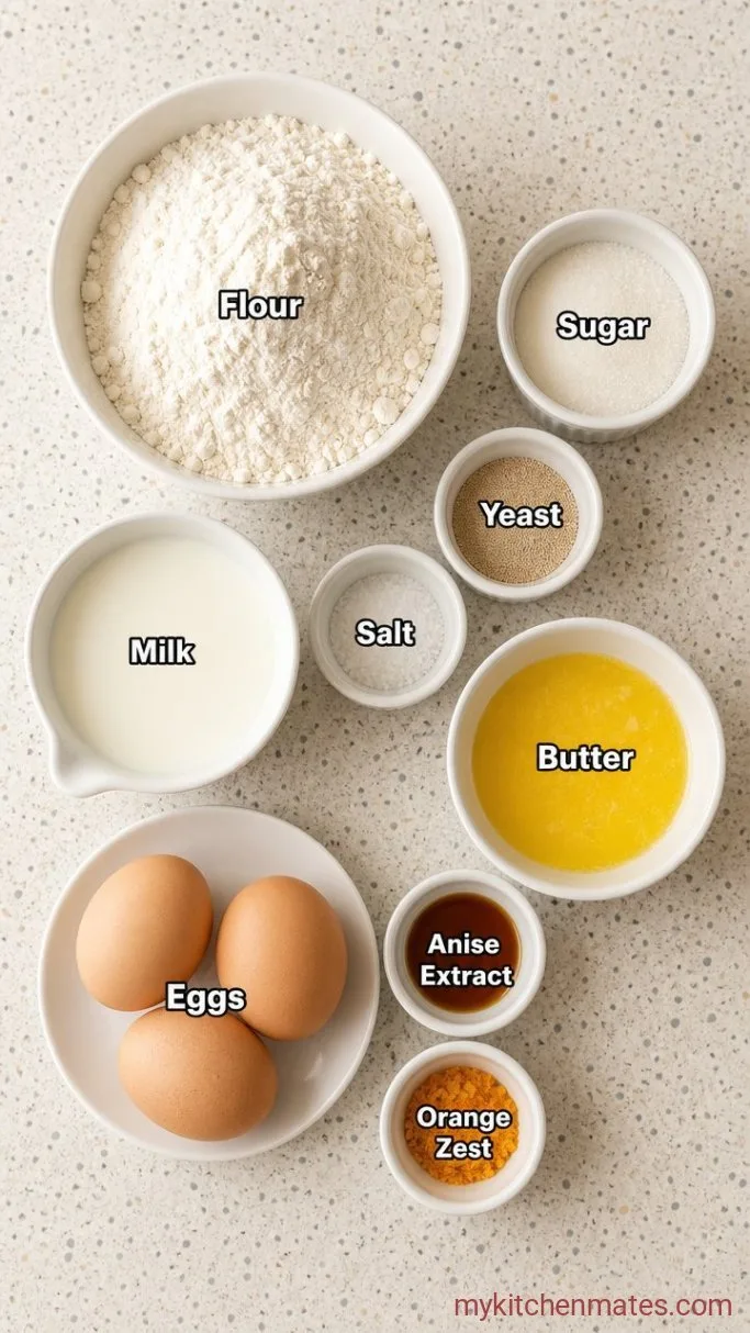Soft Braided Italian Easter Bread with Dyed Eggs Ingredients